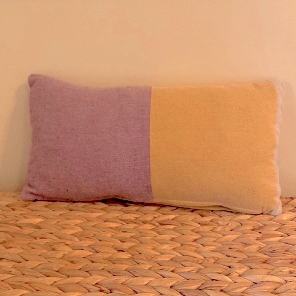 Purple + Gold Color Block Nap Pillow Lumbar Pillow Organic Cotton Loom Weave Zip - Picture 5 of 14